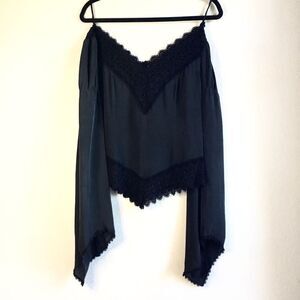 Express 100% Silk top with long floaty sleeves and V neck witchy whimsygoth